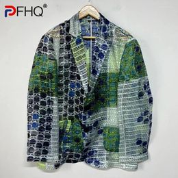 Men's Suits PFHQ Art Print Perspective Organza Clothing Personality Niche Sun Protection Jackets Summer Contrast Color Blazers 21Z4415