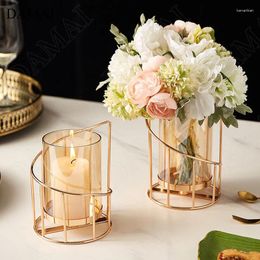 Candle Holders Simple Candelabra Nordic Golden Stroke Holder Home Decore Flowers Vase Wedding Table Decoration Living Room Accessories