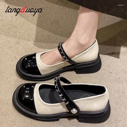 Dress Shoes 2024 Summer Women's Leather Fashion Low-heeled Mary Jane Women Casual Loafers Female Mujer Sandals