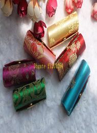 100pcslot Retro New Lipstick Brocade Embroidered Flower Design Holder Box with Mirror Cosmetic Bags Multicolors Cases5647593
