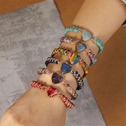 Charm Bracelets Hand-woven Natural Stone Heart For Women Men Double Layer Twist Beads Yoga Bracelet Bangle Friendship Jewellery