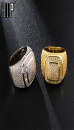 Hip Hop Iced Out Bling Full CZ Charm Tready Square Copper Zircon Ring For Men Women Jewelry Gold Silver Size 8119617990