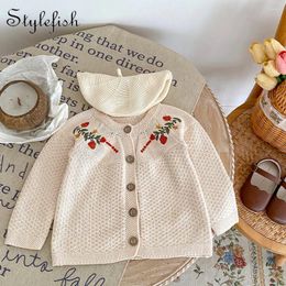 Jackets INS Autumn Network Red Versatile Girls Infants And Toddlers Embroidered Long Sleeve Knitted Coat Born Cardigan