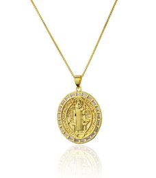 Pendant Necklaces Religious Geometric Round Saint Benedict For Women Simple Zircon Gold Silver Colour Chain Necklace Jewelry7954142