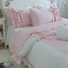 Bedding Sets Sweet Young Lady Set Elegant Bow Ruffle Lace Duvet Cover Wedding Decorative Princess Bed Sheet Linen