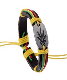 60pcs Leather Bracelets Men's Legend Jamaica Wristbands Punk Cool Bangles Wholesale HOT Jewellery Lots Lucky Grass Colour Bracelet6229075