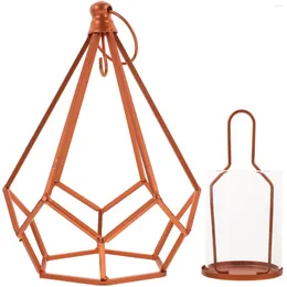 Candle Holders Holder Wire Lantern Metal Hanging Tealight Cage Geometric Pillar Gold Lanterns Basket Floating Birdcage Hollow