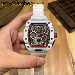 Date Richardmill Watch Mens Mechanical Business Leisure R50-03 Automatic White Carbon Fibre Tape Fashion Swiss Movement Wristwatches