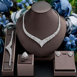 Necklace Earrings Set Classic 4-piece Women Cubic Zirconia Wedding Jewellery Party Costume Nigeria Dubai Bridal Dress Jewellery