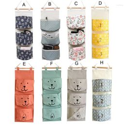 Storage Bags 3 Pockets Cotton Line Hanging Bag Multi-layer Dustproof Sundries Organizer For Wall Behind Door