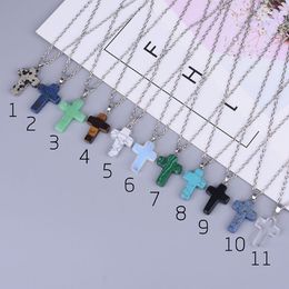 2019 New Lovely Natural Stone Cross Hearts Pendant Necklace Women Choker Necklaces Multicolors Mix Fashion Summer Jewellery accessor2147