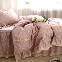 Bedding Sets European Pastoral Set Ruffle Dobby Duvet Cover Embroiedered Bedspread Wrinkle Bed Sheet Elegant Princess