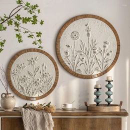 Decorative Plates Creative Round Wall Wooden Painting Nordic Ins Wind Home Stay Restaurant Hanging Decor White Relief