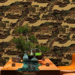 Wallpapers Qingming River Map Goil Foil Wallpaper Living Room Study 3D Embossed Chinese Classic Tea House Club Papel De Parede