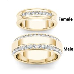 HOYON Two 14k Gold Color Couple Wedding Rings Fashion Simple Double Row Diamond Rrite for Men and Womens Jewelry 240401