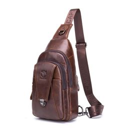 Luxury Genuine Leather Mens Chest Bag Outdoor Handbag Travel Pack Messenger Crossbody Sling For Male Shoulder 240402