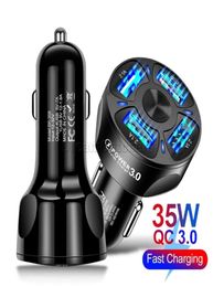 4 USB Car Charger QC 30 PC Retardant Material Stable Current Output LED Light One 4in1 Auto Mobile Phones Fast Charging Adapter8816302