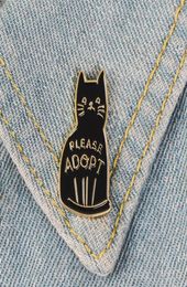 Black Enamel Cat Brooches Button Pins for clothes bag Please Adopt The Badge Of Cartoon Animal Jewelry Gift for friends C35263958