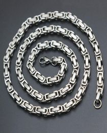 Mens Chain 4mm 5mm Silver Tone 316 Stainless Steel Byzantine Box Link Necklace Chain4370587