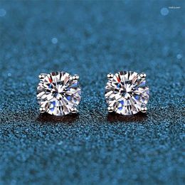 Stud Earrings S925 Silver Needle Classic Four Claw Simple For Men Women