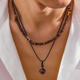 Pendant Necklaces Women Necklace Extended Chain Design Double Layer Coconut Shell With Faux Turquoise Men's Clavicle