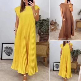 Casual Dresses Dress Elegant Maxi With Side Pockets For Women Breathable A-line Summer Vacation Wear Solid Colour Ankle Length