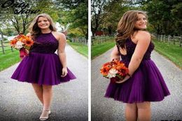 Pretty Purple Beaded Crystal Tulle Homecoming Dresses Sexy Beads Sequins Hollow Back Plus Size A Line Mini Short Prom Party Gowns 3816347