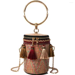 Shoulder Bags Ethnic Style Circle Handbags For Women Female Straw Cylinder Crossbody Bag Ladies Design Bucket 2024 High Quality