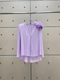 Women's Blouses Lavender Rose Sexy Tie Flower Long Sleeve Lace-up High Quality 2024 Women Blouse