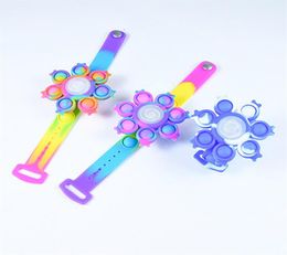 Rainbow Fingertip Gyro Toys Party Favour Led Luminous Wristband Silicone Rebound Squeeze Push Bubble Bracelet Watch Anti-stress Toya206488502