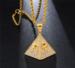 Cubic Zircon Egypt Pyramid Pendant Necklace With The Eye Of Horus And Ankh Key Charms Pave CZ Zircon Bling Hip Hop Jewellery Gift7265024