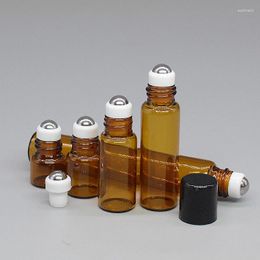 Storage Bottles 50Pcs 1/2/3/5/10ml Essential Oil Bottle Amber Glass Roller Sample Test Vials Brown Perfume Refillable With Metal Ball