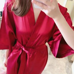 Women's Sleepwear Bridal Morning Gown V-Neck Solid Colour Robe Nightgown Cardigan Sleepdress Nightwear Kimono Rayon Summer Bathrobe