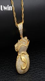 Uwin US Money Bag Necklace Pendant Full Bling Cubic Zirconia Iced Out Gold Chains Silver Gold Color Hiphop Jewelry For Men7939568