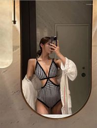 Women's Swimwear 2024 Sexy Houndstooth Women Girls Backless Swimsuit Beach One Piece Surfing Bathing Suit