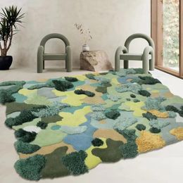 Carpets Nordic Green Series 3D Pattern Handmade Tufting Area Rug Pastoral Style Little Forest Irregular Shaped Decoration Carpet