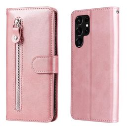 Zipper Leather Wallet Cases For Samsung S23 S22 Plus Ultra A14 5G A13 4G M33 M53 Business Coin ID Money Card Slot Holder Magnetic 4607632