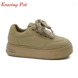 Casual Shoes Krazing Pot 2024 Fashion Microfiber Round Toe Lace Up Med Heels Platform Apricot Sneakers Vulcanised