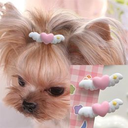 Dog Apparel Cartoon Pet Lovely Heart Wings Hairpins Bows Hair Clips For Puppy Dogs Cat Yorkie Teddy Decor Supplies