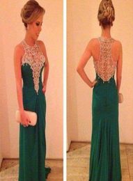 2019 New Arrival Gorgeous Emerald Green Prom Dresses High Neck Sleeveless Floor Length Chiffon Beaded Rhionestone Evening party pr4277128