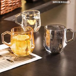 Wine Glasses Hexagonal Glass Home Luxury Living Room Drinking Cup Light Style Milk Coffee Juice With Handle