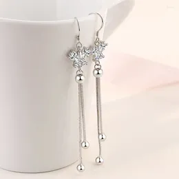 Stud Earrings Luxury 925 Sterling Silver Butterfly Flower Long Tassel Crystal Zircon For Women Jewelry Girlfriend Gift Pendientes