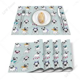 Table Mats Cute Pugs Pet Dogs Dining Mat Heat Insulation Pot Holder Coasters Coffee Drink Tea Cup Placemats