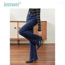 Women's Jeans INMAN Women 2024 Autumn High Waist Straight Long Pants Double Breasted Fashion Casual Versatile Bell-bottom Trousers