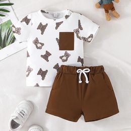 Clothing Sets SUNSIOM Toddler Boys Summer Clothes 2PCS Shorts Short Sleeve Bear Print Tops And Drawstring Elastic Waist