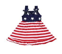 Girls Striped Dresses American Independence Day Splice Outfits Kids Casual Clothes Stars Vest Ruffle Dress Toddler Baby Clothing 01565123