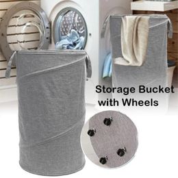 Laundry Bags Large Basket With Wheels Oxford Cloth Storage Bucket Folding Washing Toy Dirty Clothes Foldable Organiser