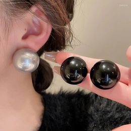 Stud Earrings Exaggerated Large Solid Coloured Round Pearl For Women Light Luxury Simple Jewellery
