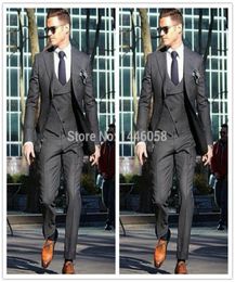 2017 Italian Custom Made Gentleman Charcoal Wedding Prom Men Suits Morning Tuxedos Groom Business Suit JacketPantsVestTie A0015583319