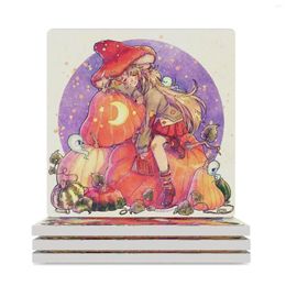 Table Mats Pumpkin Dreamer: A Halloween Mushroom Witch Ceramic Coasters (Square) Cute Set Tea Cup Holders For Coffee Cups